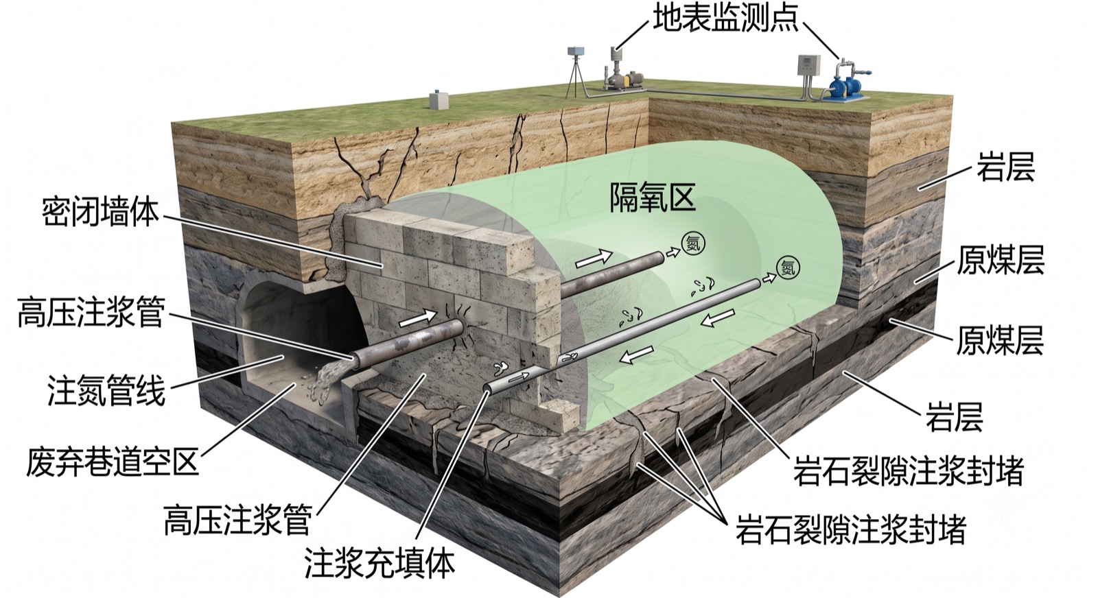 废弃巷道高压嗣后注浆封闭防灭火原理