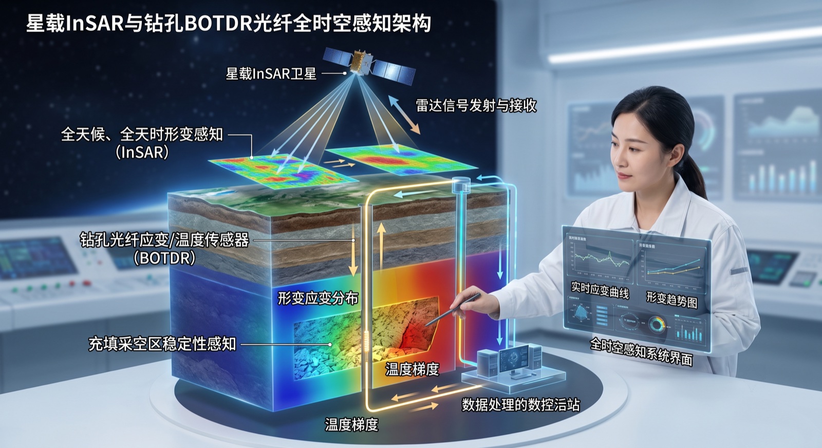 星载InSAR与钻孔BOTDR光纤全时空感知架构