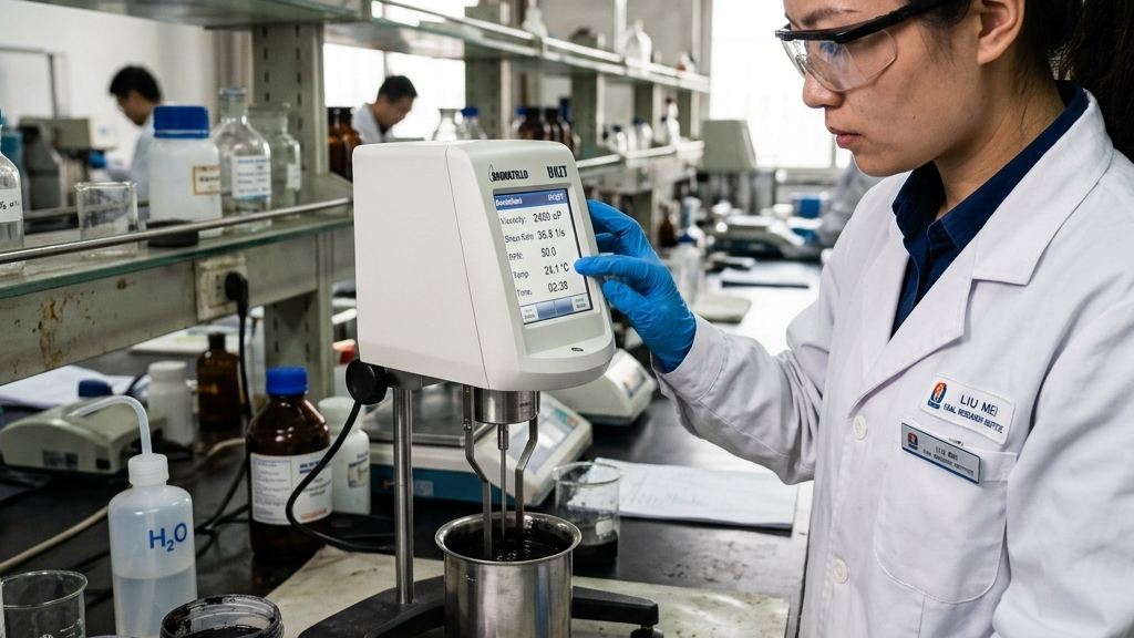 力学室研究员用卡尺测定硬化固结体试件轴向微裂纹会