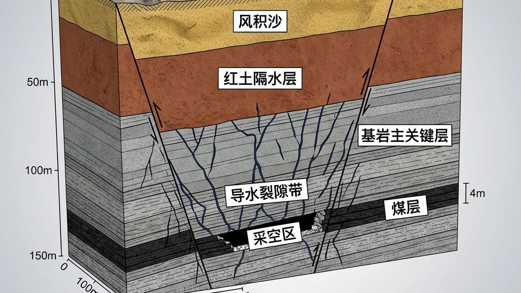 覆岩关键层破断运动与裂隙发育工艺原理示意图