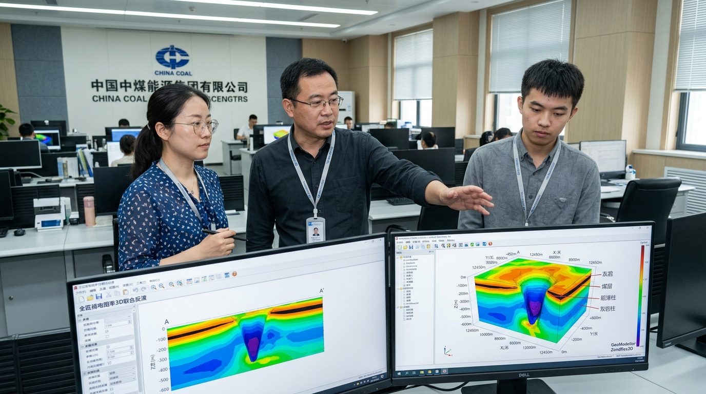 地质物探研究室通过瞬变电磁与高密度电法联合3D反演精细解译陷落柱倒锥形低阻异常体