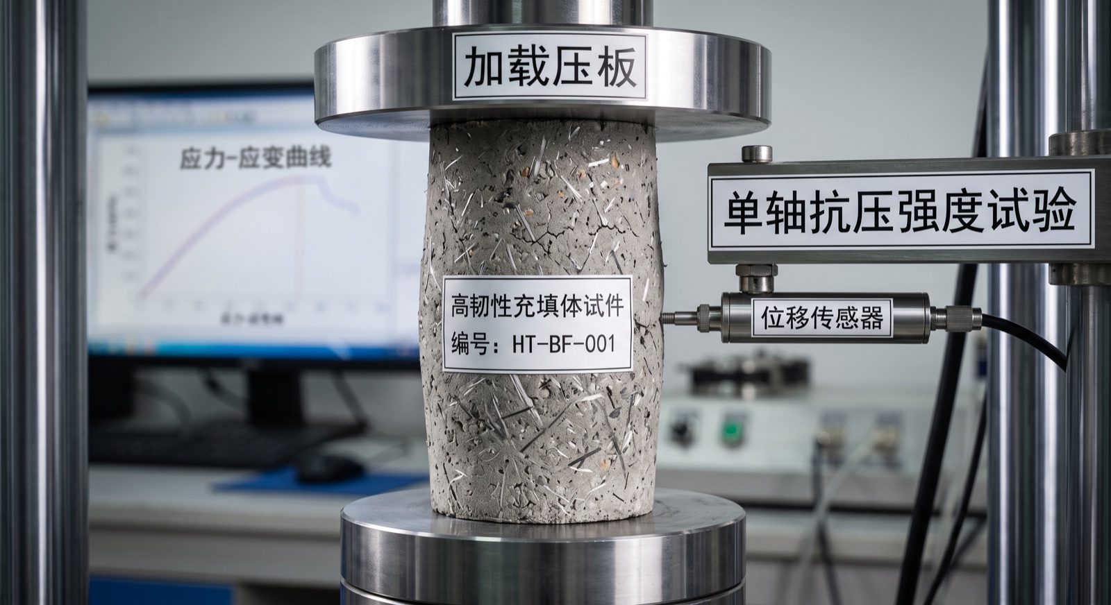 刚性电液伺服岩石力学试验机与试件特写