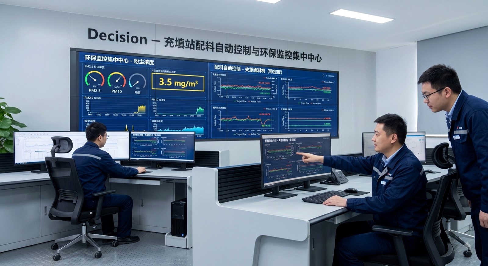 选煤工艺技术员在合格介质桶旁使用非接触式同位素密度计校准与旋流器二段底流口快速快灰取样