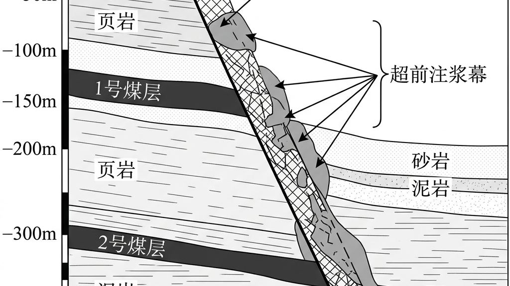 断层带破碎岩体裂隙发育及注浆封堵防跑漏工艺流向图