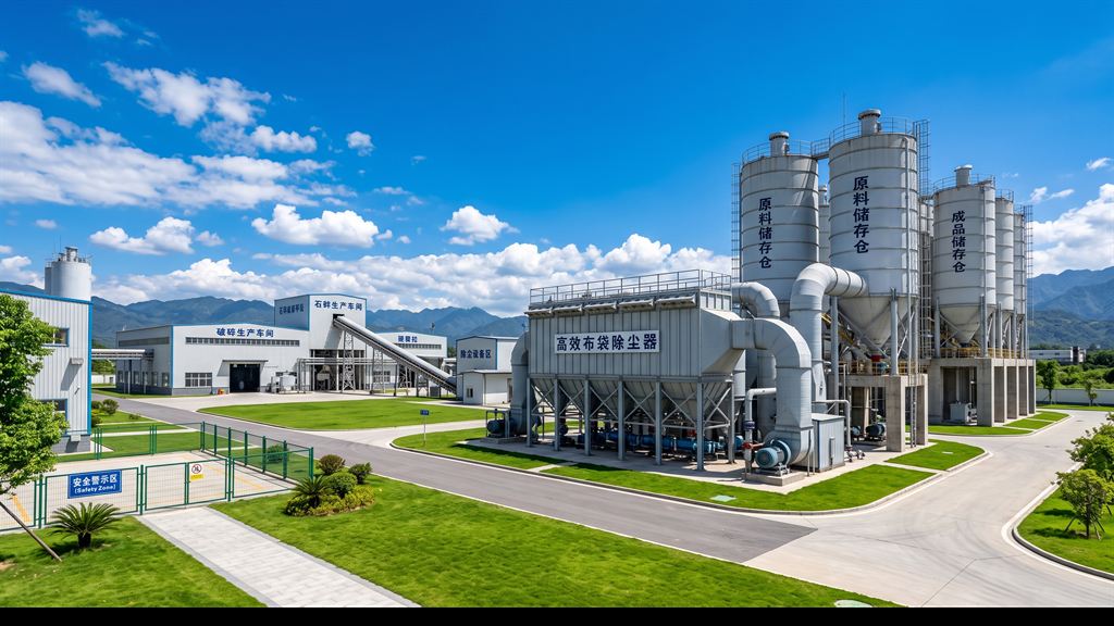 地表研磨破碎车间低能耗袋式除尘器及周边绿化恢复区