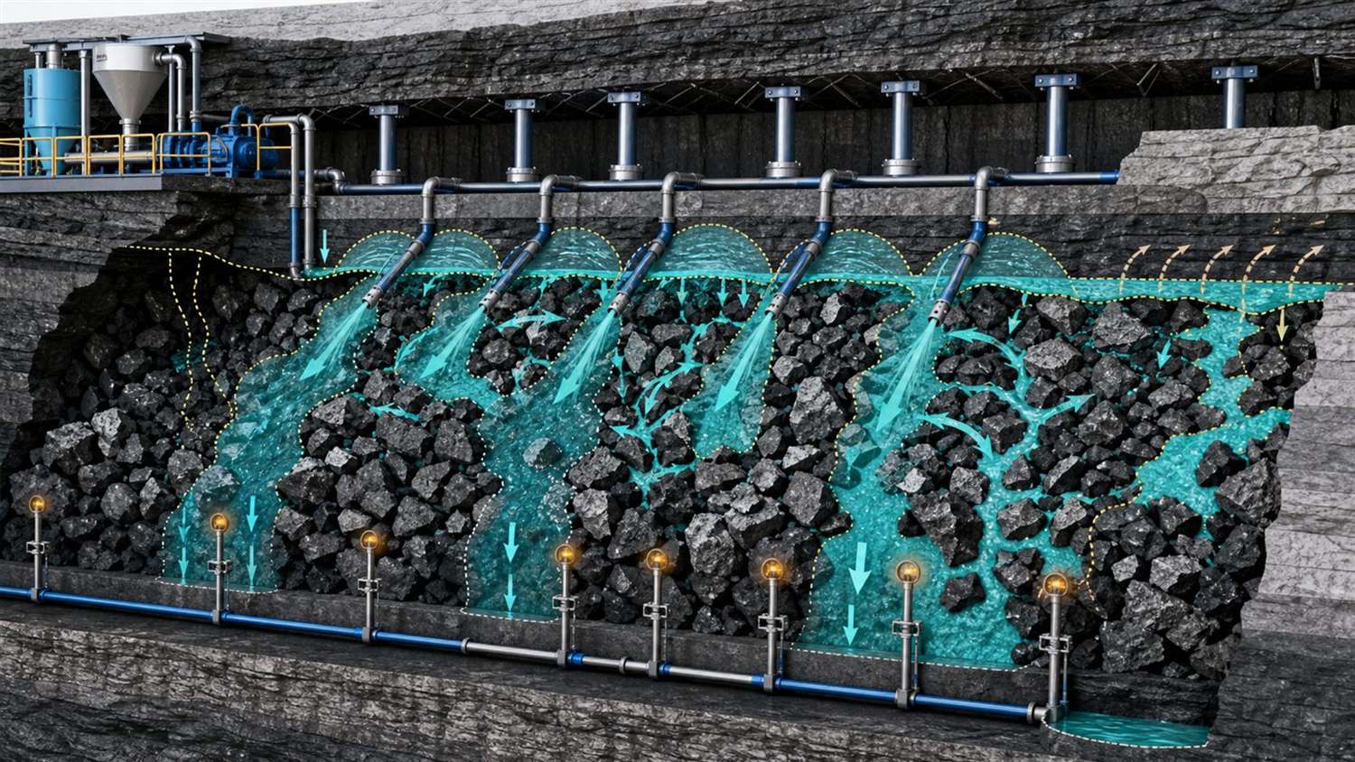 高水材料漫灌在采空区矸石孔隙中的流动路径示意