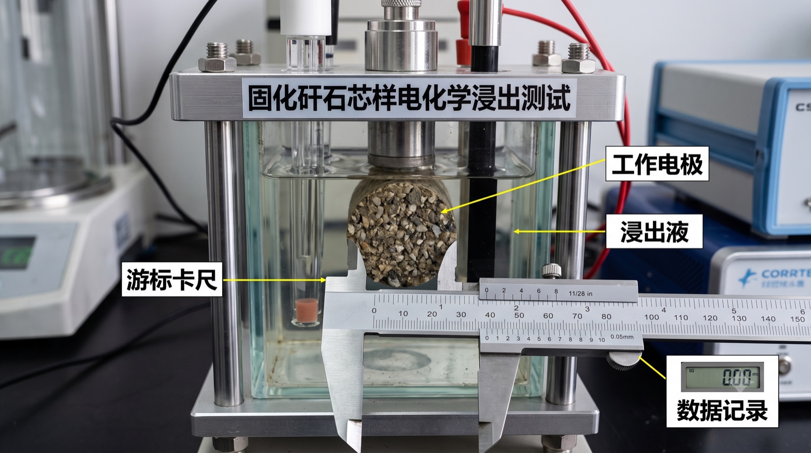 实验室电化学测试仪与微观扫描电镜试样特写