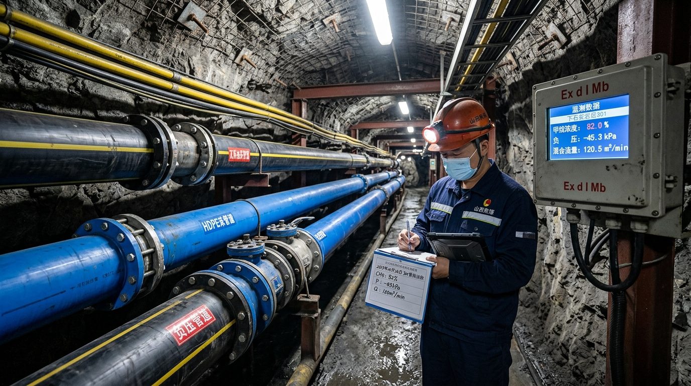 高抽巷大通径抽采管路智能监测箱实时瓦斯浓度、负压及混合流量巡检记录