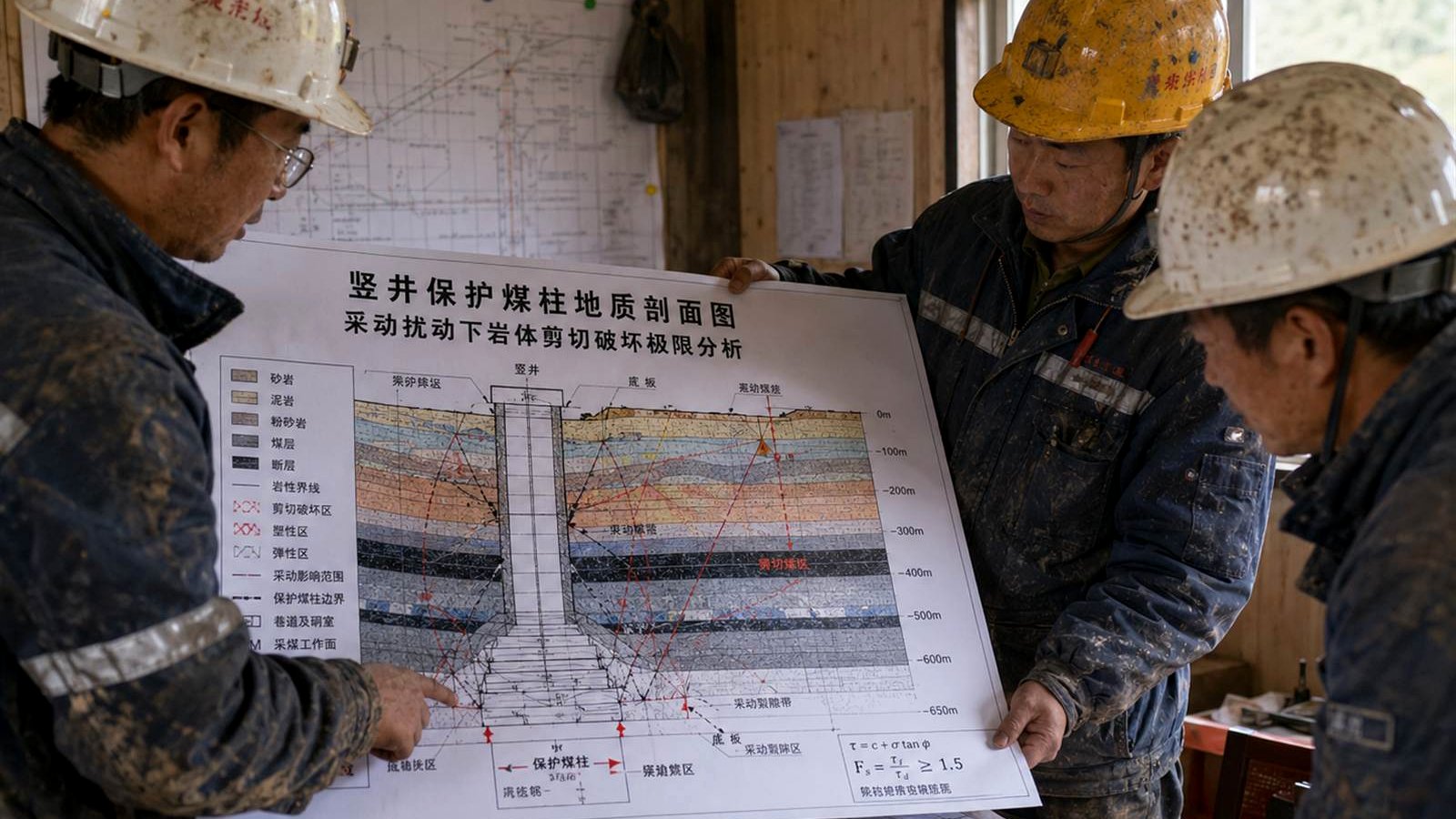 矿总工程师与地测防治水专家会审立井保护煤柱地质剖面图与加固竣工验收台账