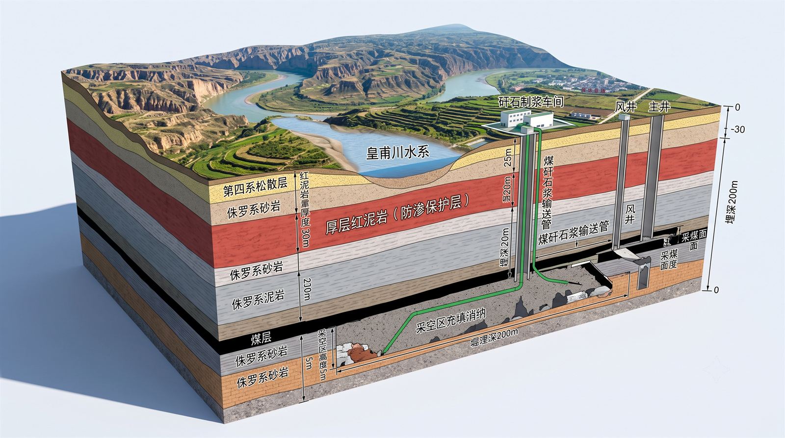 府谷煤矿隔水屏障对皇甫川水系的保水控制3D地质
