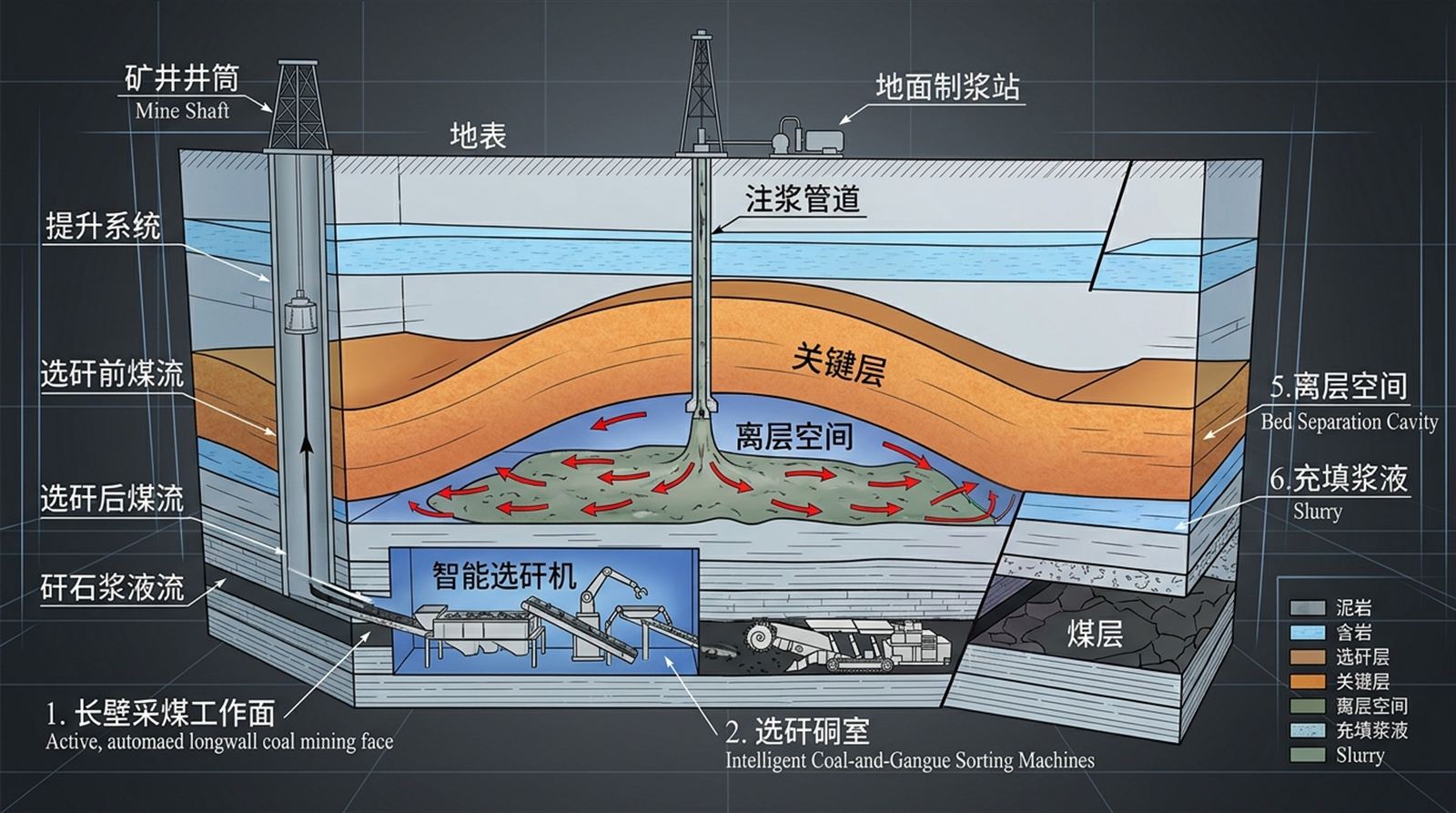 煤矿采选充一体化井下空间闭环工艺图
