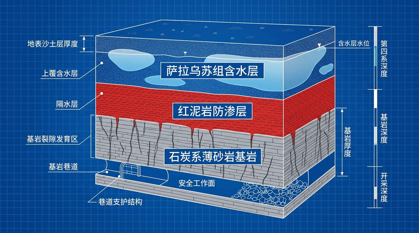 陕北薄基岩保水采煤与隔水粘土层水文剖面