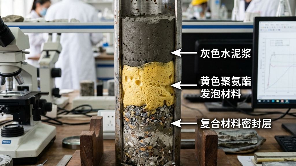 深部冲击地压膏体充填吸能减震与应力转移力学示意图