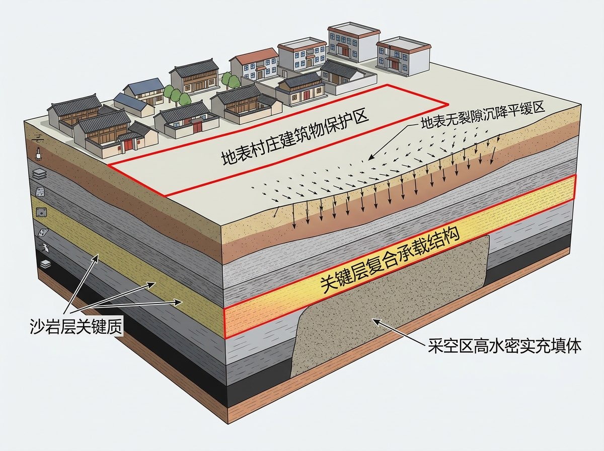 煤矿三下压煤与边角煤膏体充填开采覆岩减沉3D地质力学剖面图