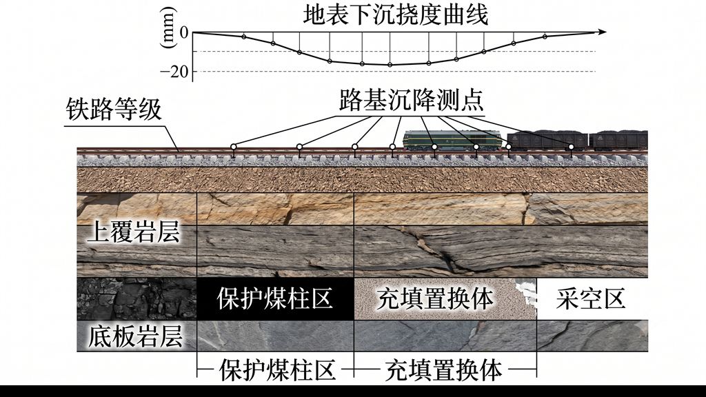山东兖州三下压煤充填置换工作面走向受力与地表沉降变形剖面