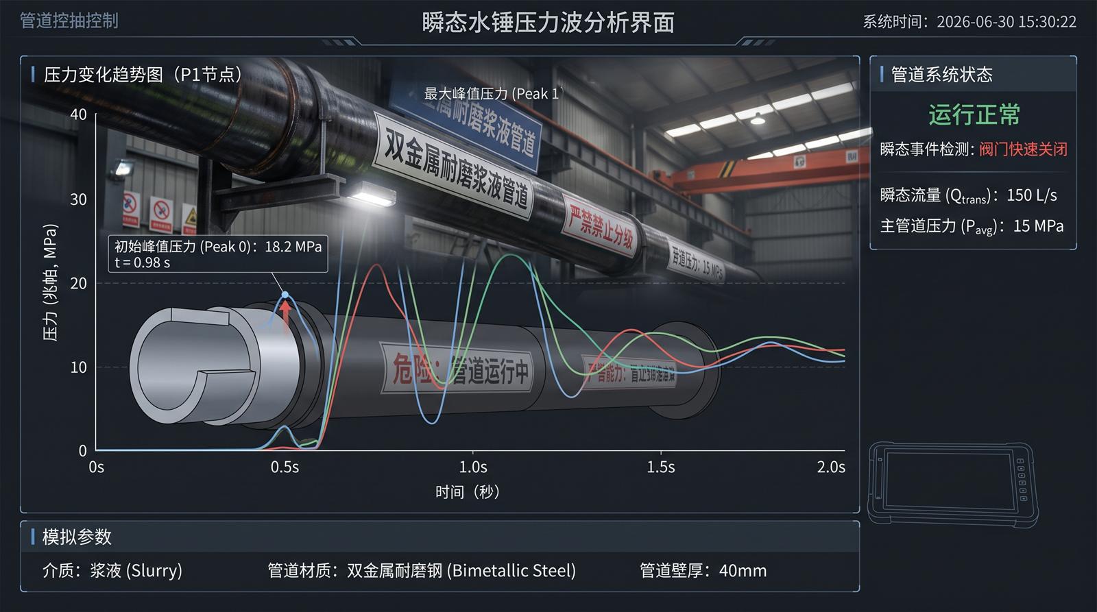 控制终端显示水锤压强变化