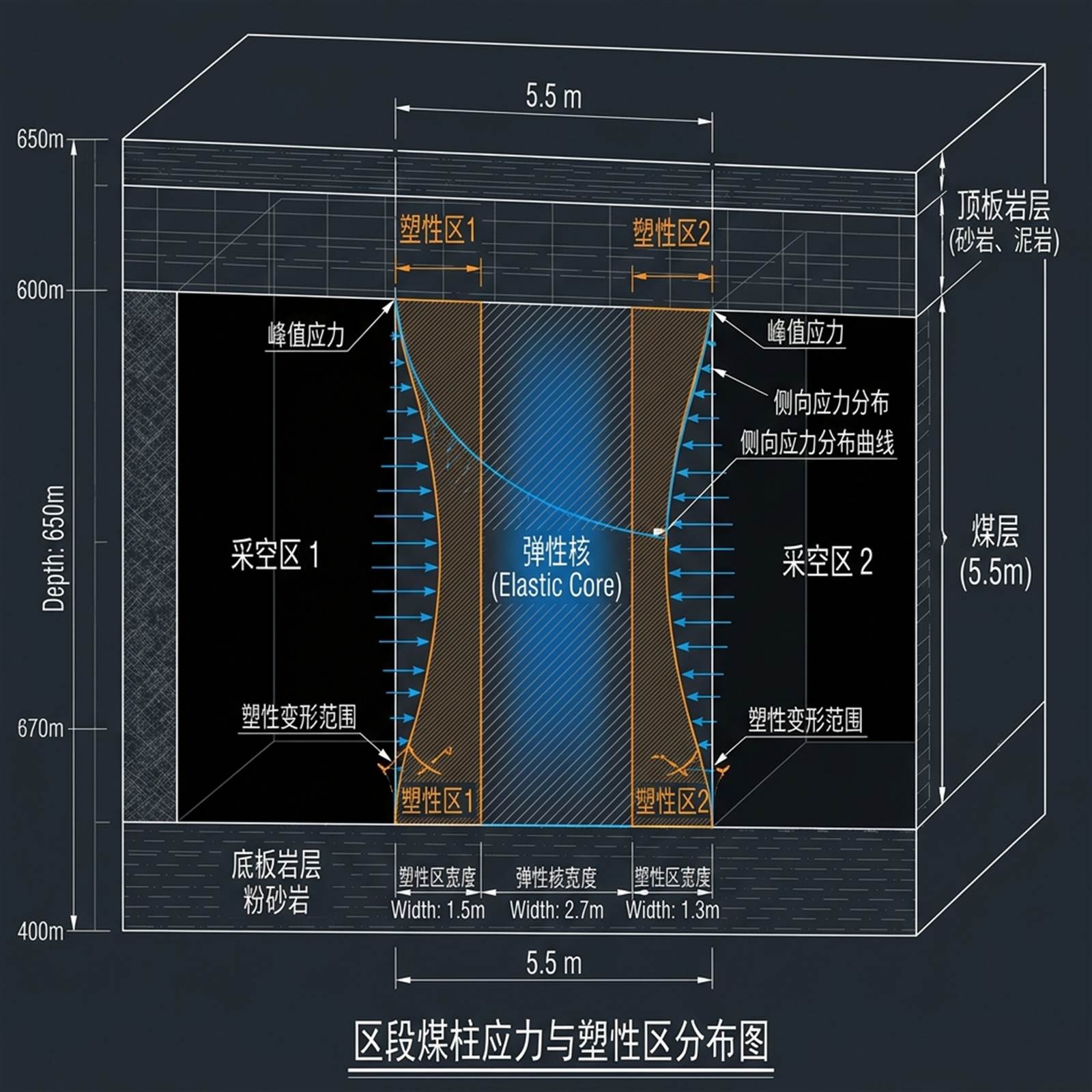 区段小煤柱围压应力集中模拟图