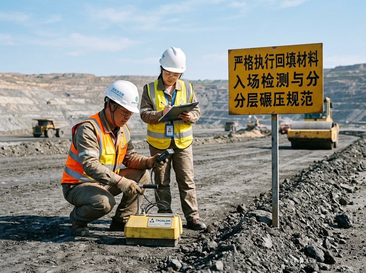 榆林矿坑回填现场地质技术人员开展压实度与土壤酸碱度检测