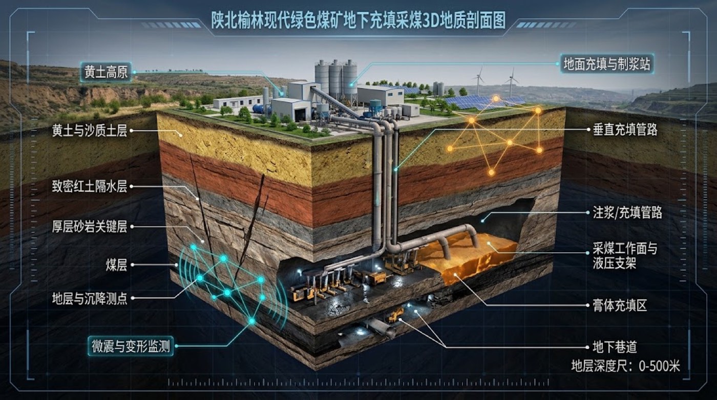 煤矿地下充填工作面与智能监测管网现场