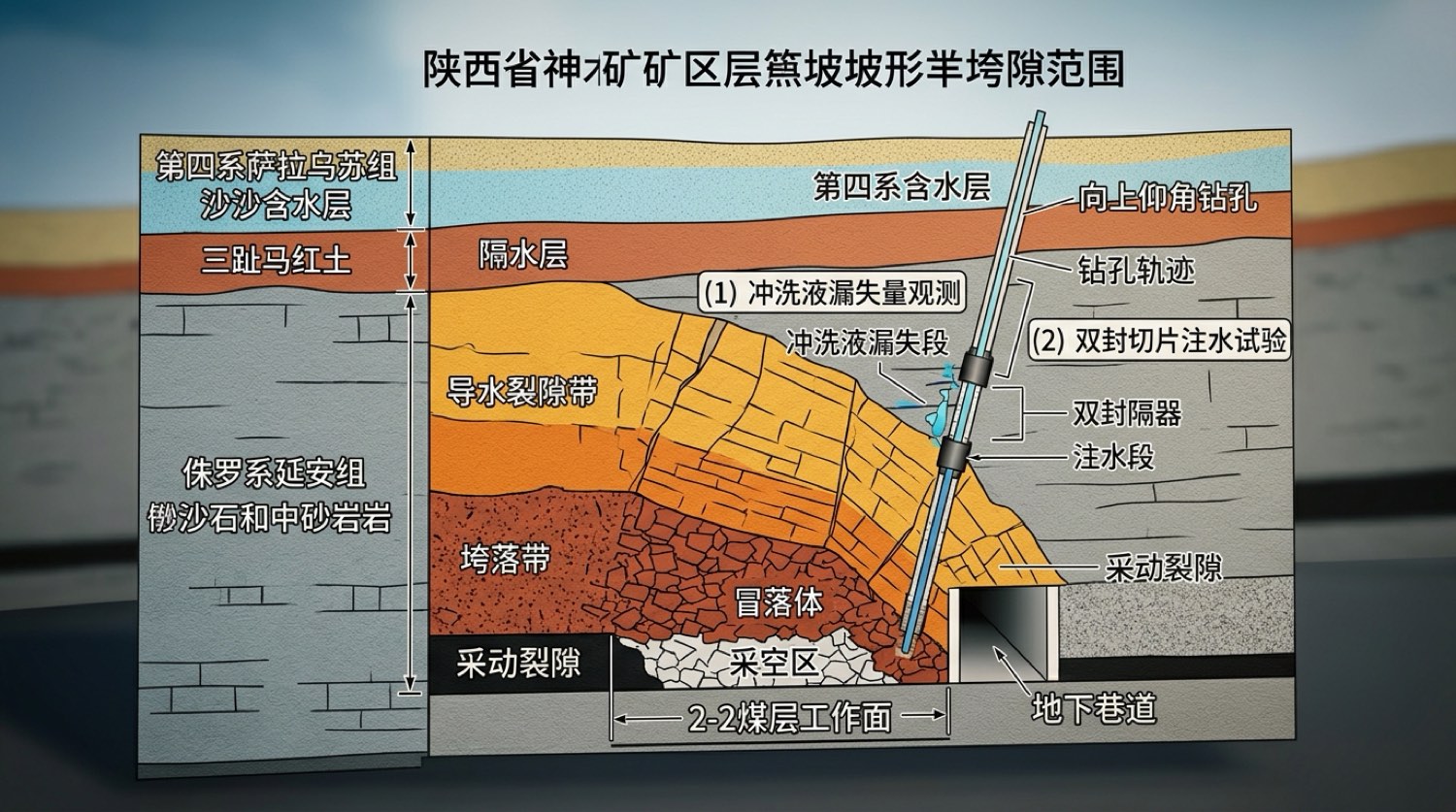 2-2煤层覆岩两带发育高度剖面与钻孔测漏原理